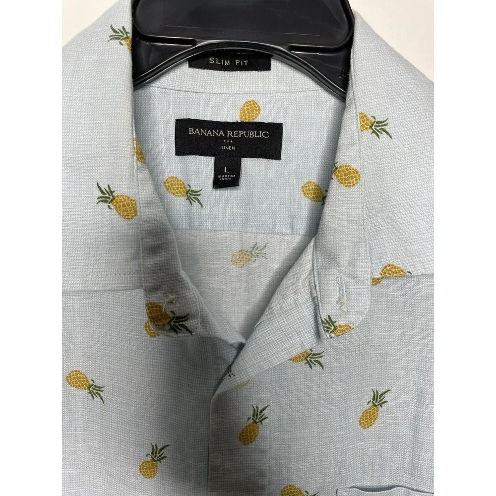 Banana Republic Mens size large Pineapple Print Linen Cotton Slim Fit Summer